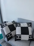 Herm Avalon Large Pillow Set Of 2 Black Ecru Merino Wool Cashmere Cushions. Fixed Price $1560.00.