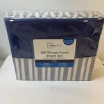Mainstays King Sheet Set Easy Care New 4 Piece Opened Blue White Tan Striped. Fixed Price $34.85.