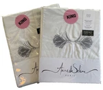 Anne Solene Plume 2 King Shams Embroidered Feather 100% Cotton Percale Silver. Fixed Price $65.00.