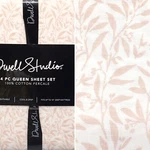4PC Dwell Studio Botanical Queen Sheet Set Leaf Dusty Pink White Cotton Percale. Fixed Price $79.99.