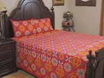 Red Geometric Floral Cotton Bedspread Pillow Shams Indian Luxury Queen Bedding. Fixed Price $56.00.