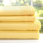 The Lakeside Collection Embroidered Buttercream Twin Sheet Set Macrame Lace Nip. Fixed Price $24.99.