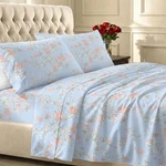 Bed Sheets Queen 400 Tc Cotton Sateen Floral Blue Pink California Design Den. Fixed Price $104.99.