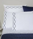 New Frette 2 Pc Set Seal Embroidery Pillow Cases White Navy Blue King. Fixed Price $135.00.