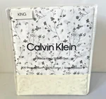 Calvin Klein 4 Piece King Sheet Set Floral Green Sateen Weave 100% Cotton 300 Tc. Fixed Price $119.00.