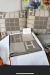 New Full Set Herm Wool Cashmere Avalon Blanket In Coco Camomille Pillows. Fixed Price $3600.00.