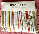 Vtg Ralph Lauren Queen Flat Sheet Harbor View Stripe W/blue Edge 100% Cotton New. Fixed Price $139.99.