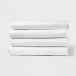 Queen 4PK Fitted Sheet White - Room Essentials: Recycled Polyester,. Fixed Price $16.99.