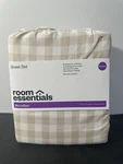 Microfiber Sheet Set Khaki Gingham - Room Essentials 0186 New Size Queen. Fixed Price $24.95.