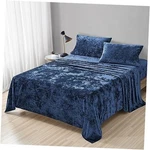Fredsure Distressed Velvet Sheet Set, 4 Pieces Ultra Soft, Warm King Navy. Fixed Price $88.99.