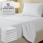 Hotel Quality Bed Sheets Bulk Pack 12 White Flat Deep Pocket Fitted. Fixed Price $12.99.