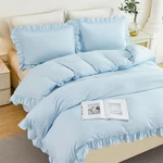 Twin Size Duvet Cover Set Light Blue Ruffle Comforter Covet Girls Tee.... Fixed Price $46.30.