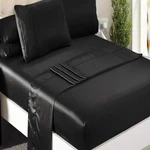 Niagara Satin Queen Bed Sheet Set 4 Pieces Black Silky Smooth Bridal Deep. Fixed Price $27.90.