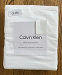 New! Calvin Klein Queen Size Sateen White 100% Cotton 300 Thread Sheet Set. Fixed Price $99.99.