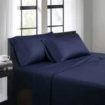 Bibb Home 1500 Count Damask Stripe 4 Piece Sheet Queen Set - Navy. Fixed Price $51.25.