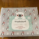 Wonderland Home Collection Holiday Penguin Pattern Grey Twin Sheet Set New. Fixed Price $30.00.