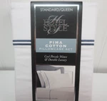 Hotel Style 300TC Pima Cotton White Pillowcase Blue Hem Set Std Queen 21"X32". Fixed Price $15.00.