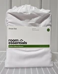 Room Essentials Easy Care Cotton Sateen King 4 Pc White Sheet & Pillowcase Set. Fixed Price $30.00.