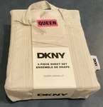 Dkny White & Beige Striped 4-PIECE Queen Sheet Set New. Fixed Price $59.99.