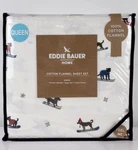 Eddie Bauer Snow Skiing Dogs Queen Cotton Flannel Sheet Set. Fixed Price $59.95.