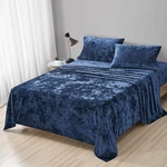 Fredsure Distressed Velvet Sheet Set, 4 Pieces Navy King, Ultra. Fixed Price $82.12.