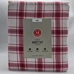 Martha Stewart Twin Size Sheet Set Red White Flannel Cotton Henderson Plaid 3PC. Fixed Price $37.76.