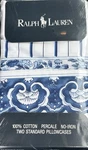 New Set 2 Standard Pillowcases Ralph Lauren Jonquil Blue White Medallion Stripe. Fixed Price $79.00.