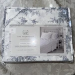 Ashwell Farmhouse Shabby Chic King 4PC Sheets Set White Blue Gray Floral Cotton. Fixed Price $89.00.