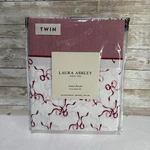 Laura Ashley Twin Set Trailing Bows Striped Hem Red White Cotton. Fixed Price $38.00.