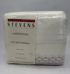 Vintage Stevens No Iron Percale Pink Lt Blue King Sheet Ensemble 4 Pc. New. Fixed Price $69.95.