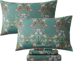 Chic Floral Queen Sheet Set - Soft Percale Cotton, Teal & Orange, 4 Pcs. Fixed Price $134.99.