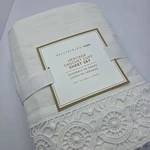 Pottery Barn Teen Heritage Crochet Cuff Sheet Set Full White New Cotton. Fixed Price $109.99.