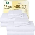 Cal King 2-PACK 400 Tc Sateen Cotton Sheets Soft Breathable Deep Pocket White. Fixed Price $221.99.