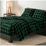 Bare Home Flannel Sheet Set California King Green Black Buffalo Check Plaid 4PC. Fixed Price $49.99.