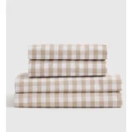 New! Quince Queen Organic Crisp Classic Percale Cotton Gingham Sheet Set Cafe. Fixed Price $95.00.