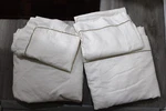 Lisa Galimberti Italian King 100% Cotton Sheet Set With Light Brown Piping. Fixed Price $375.00.