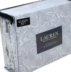Ralph Lauren Queen Size Cotton Sheet Set (cottage Light Gray Floral Paisley). Fixed Price $139.00.