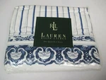 Ralph Lauren Porcelain Blue White Medallion Stripe Flat Sheet- Queen (irregular). Fixed Price $119.99.