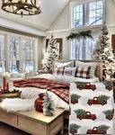 Modern Home Microfiber Set Queen Red Truck Winter Christmas Luxury. Fixed Price $45.00.