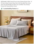 Meishang 100% Linen Queen Sheet Set Silver Gray Deep Fitted Breathable Oeko-tex. Fixed Price $94.95.