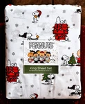 Peanuts Snoopy Christmas King Size Sheet Set Tree Lights Snowflakes Holiday. Fixed Price $79.00.