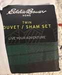 Eddie Bauer Twin Duvet Cover/sham Set Tartan Green Blue Plaid. Fixed Price $49.91.