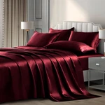 Pothuiny 6 Pieces Queen Satin Sheets Luxury Silky Burgundy Bedding Sh.... Fixed Price $39.31.