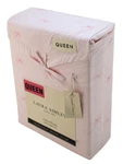 Laura Ashley Curtsey Bow Queen Size Pink Stripe 100% Cotton Percale Sheet Set. Fixed Price $89.99.