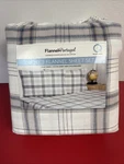 Flannel Of Portugal Sheets, Queen 4 Piece Set White, Plaid New With Tags. Fixed Price $49.95.