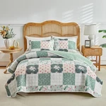 Twin Floral Patchwork Quilt Set, Green Flowers Design, Soft Bedding. Fixed Price $60.53.