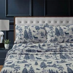 Tribeca Living Mountain King Deer Toile Navy 200GSM Cotton Flannel Sheet Set. Fixed Price $52.00.