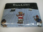 Rare Ralph Lauren Polo Teddy Bear Blue White Striped Flat Sheet - Queen. Fixed Price $249.99.