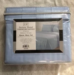 Deluxe Hotel Light Blue 6 Piece 100% Polyester Sateen Stripe Bed Queen Sheet Set. Fixed Price $29.99.