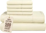Cal King Size Bed Sheets, 100% Cotton 6 Piece Set With 500 Thread Count Sm. Fixed Price $107.99.